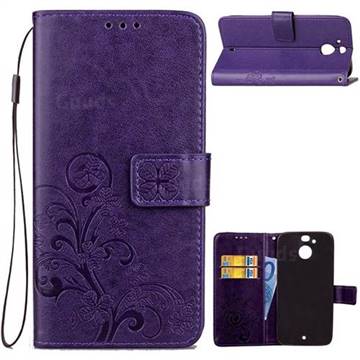 Embossing Imprint Four-Leaf Clover Leather Wallet Case for HTC 10 Evo / HTC Bolt - Purple