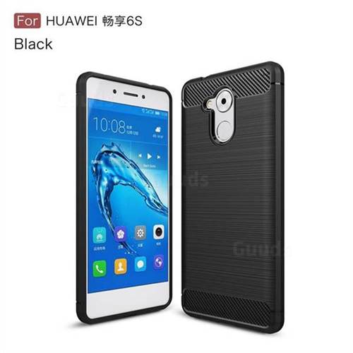 Luxury Carbon Fiber Brushed Wire Drawing Silicone TPU Back Cover for Huawei Enjoy 6s Honor 6C Nova Smart - Black
