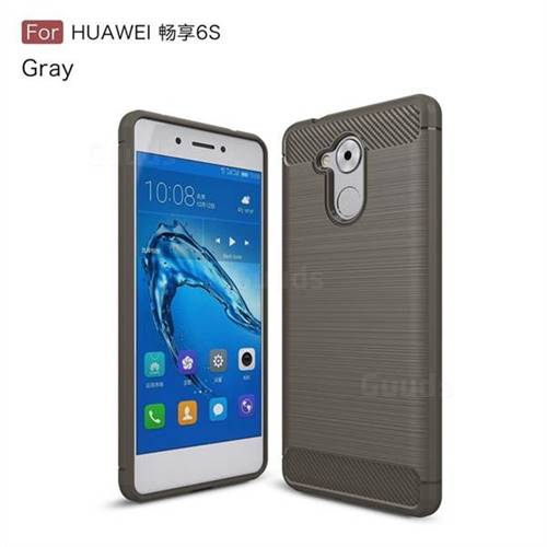 Luxury Carbon Fiber Brushed Wire Drawing Silicone TPU Back Cover for Huawei Enjoy 6s Honor 6C Nova Smart - Gray