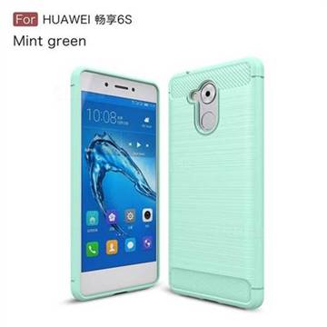 Luxury Carbon Fiber Brushed Wire Drawing Silicone TPU Back Cover for Huawei Enjoy 6s Honor 6C Nova Smart - Mint Green