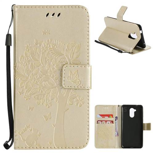 Embossing Butterfly Tree Leather Wallet Case for Huawei Enjoy 6s Honor 6C Nova Smart - Champagne
