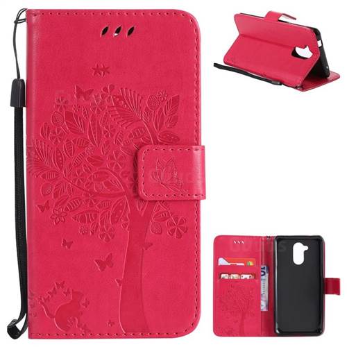 Embossing Butterfly Tree Leather Wallet Case for Huawei Enjoy 6s Honor 6C Nova Smart - Rose