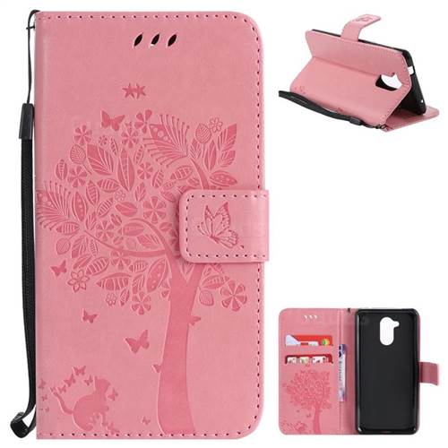Embossing Butterfly Tree Leather Wallet Case for Huawei Enjoy 6s Honor 6C Nova Smart - Pink