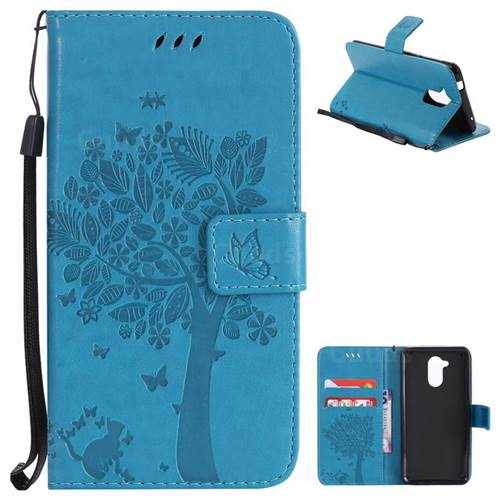 Embossing Butterfly Tree Leather Wallet Case for Huawei Enjoy 6s Honor 6C Nova Smart - Blue