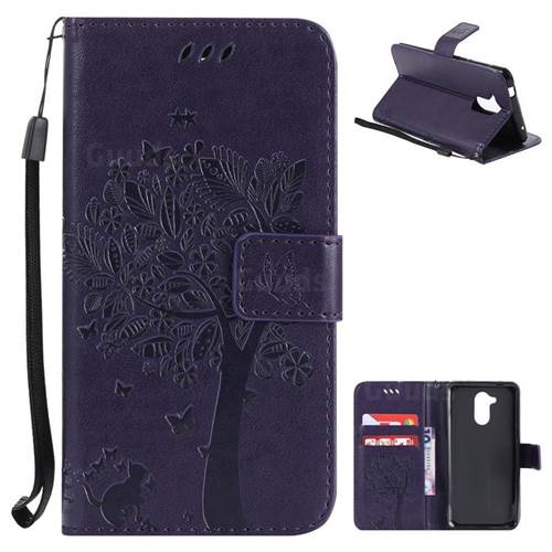 Embossing Butterfly Tree Leather Wallet Case for Huawei Enjoy 6s Honor 6C Nova Smart - Purple