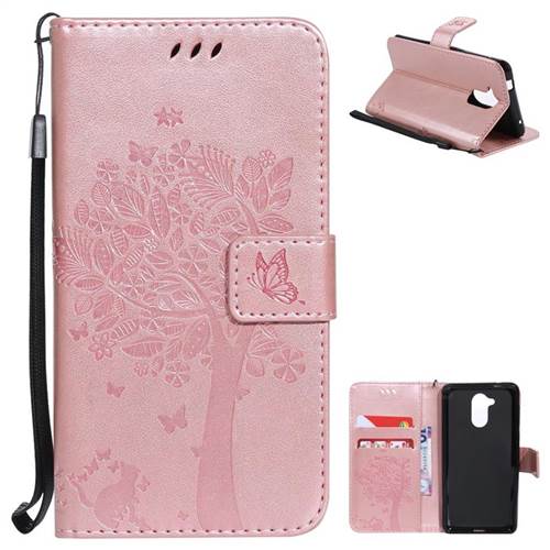Embossing Butterfly Tree Leather Wallet Case for Huawei Enjoy 6s Honor 6C Nova Smart - Rose Pink