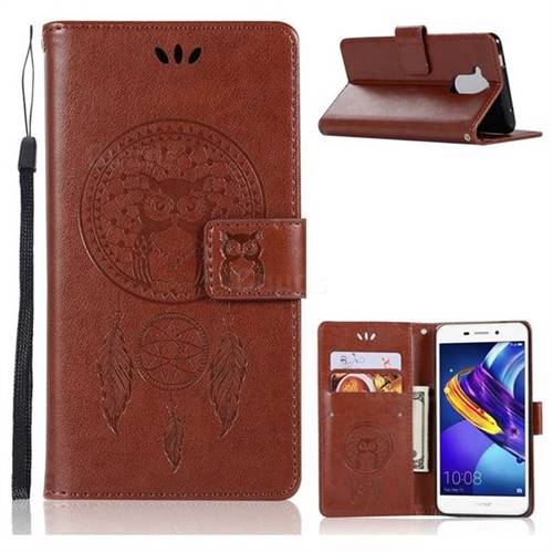 Intricate Embossing Owl Campanula Leather Wallet Case for Huawei Enjoy 6s Honor 6C Nova Smart - Brown