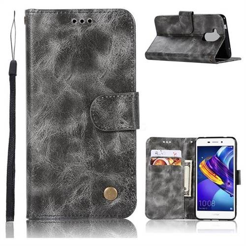 Luxury Retro Leather Wallet Case for Huawei Enjoy 6s Honor 6C Nova Smart - Gray