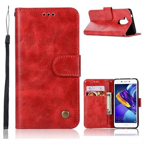 Luxury Retro Leather Wallet Case for Huawei Enjoy 6s Honor 6C Nova Smart - Red