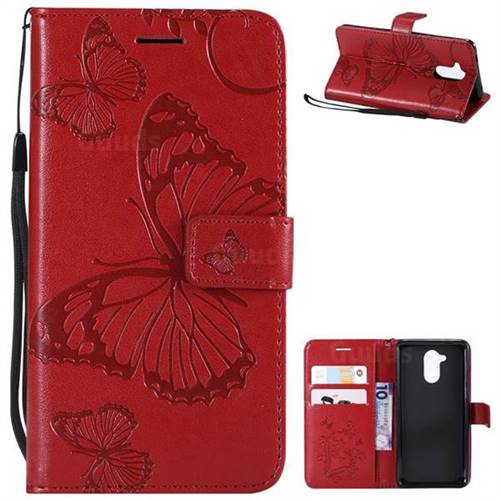 Embossing 3D Butterfly Leather Wallet Case for Huawei Enjoy 6s Honor 6C Nova Smart - Red