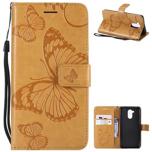 Embossing 3D Butterfly Leather Wallet Case for Huawei Enjoy 6s Honor 6C Nova Smart - Yellow