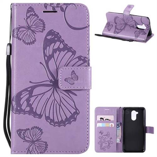 Embossing 3D Butterfly Leather Wallet Case for Huawei Enjoy 6s Honor 6C Nova Smart - Purple