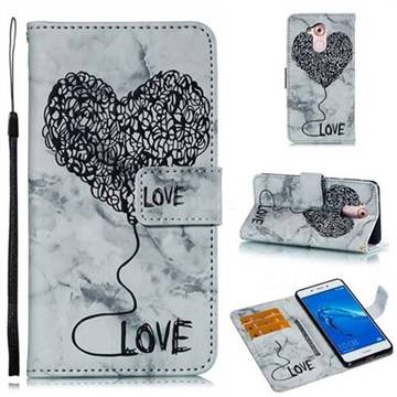 Marble Heart PU Leather Wallet Phone Case for Huawei Enjoy 6s Honor 6C Nova Smart - Black