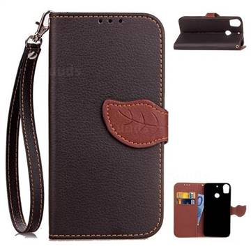 Leaf Buckle Litchi Leather Wallet Phone Case for HTC Desire 10 Pro - Black