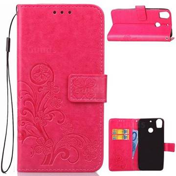 Embossing Imprint Four-Leaf Clover Leather Wallet Case for HTC Desire 10 Pro - Rose