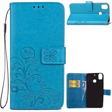 Embossing Imprint Four-Leaf Clover Leather Wallet Case for HTC Desire 10 Pro - Blue