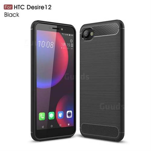 Luxury Carbon Fiber Brushed Wire Drawing Silicone TPU Back Cover for HTC Desire 12(5.5 inch) - Black