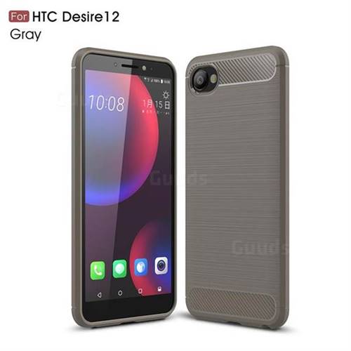 Luxury Carbon Fiber Brushed Wire Drawing Silicone TPU Back Cover for HTC Desire 12(5.5 inch) - Gray