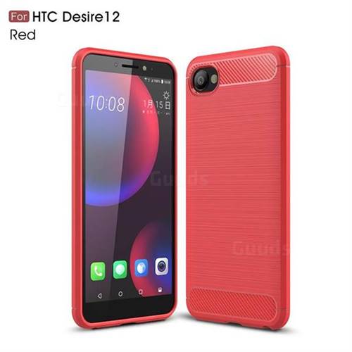 Luxury Carbon Fiber Brushed Wire Drawing Silicone TPU Back Cover for HTC Desire 12(5.5 inch) - Red