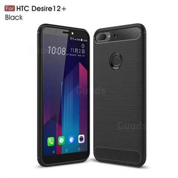 Luxury Carbon Fiber Brushed Wire Drawing Silicone TPU Back Cover for HTC Desire 12+ Plus (6.0 inch) - Black