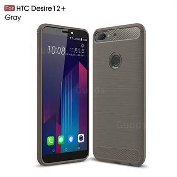Luxury Carbon Fiber Brushed Wire Drawing Silicone TPU Back Cover for HTC Desire 12+ Plus (6.0 inch) - Gray