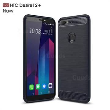 Luxury Carbon Fiber Brushed Wire Drawing Silicone TPU Back Cover for HTC Desire 12+ Plus (6.0 inch) - Navy