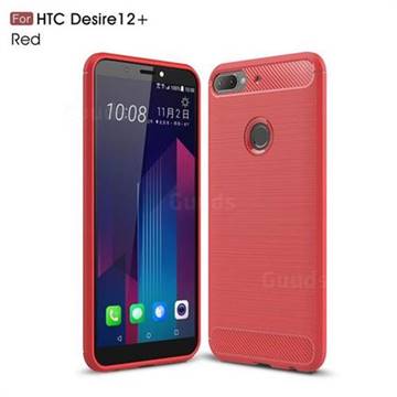 Luxury Carbon Fiber Brushed Wire Drawing Silicone TPU Back Cover for HTC Desire 12+ Plus (6.0 inch) - Red