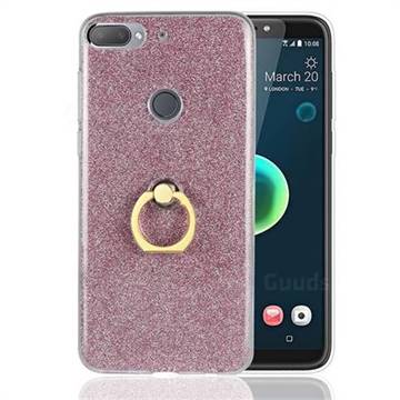 Luxury Soft TPU Glitter Back Ring Cover with 360 Rotate Finger Holder Buckle for HTC Desire 12+ Plus (6.0 inch) - Pink