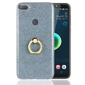 Luxury Soft TPU Glitter Back Ring Cover with 360 Rotate Finger Holder Buckle for HTC Desire 12+ Plus (6.0 inch) - Blue