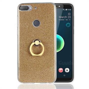 Luxury Soft TPU Glitter Back Ring Cover with 360 Rotate Finger Holder Buckle for HTC Desire 12+ Plus (6.0 inch) - Golden