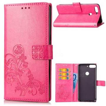 Embossing Imprint Four-Leaf Clover Leather Wallet Case for HTC Desire 12+ Plus (6.0 inch) - Rose