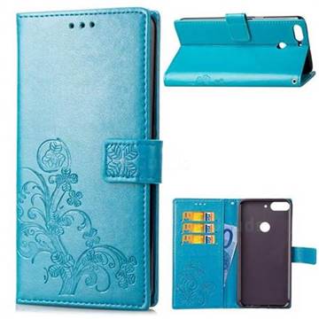 Embossing Imprint Four-Leaf Clover Leather Wallet Case for HTC Desire 12+ Plus (6.0 inch) - Blue