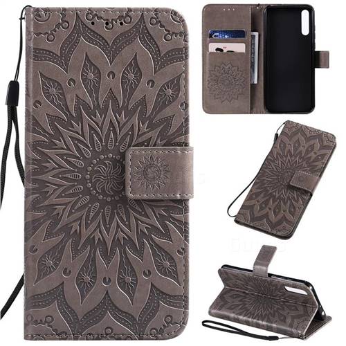 Embossing Sunflower Leather Wallet Case for Huawei Enjoy 10s - Gray