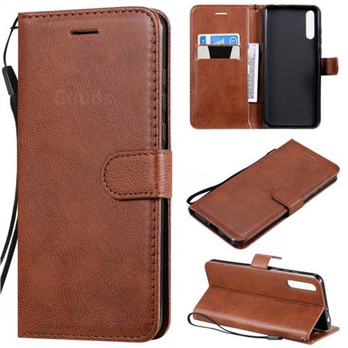 Retro Greek Classic Smooth PU Leather Wallet Phone Case for Huawei Enjoy 10s - Brown