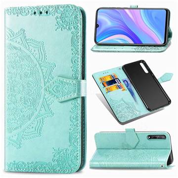 Embossing Imprint Mandala Flower Leather Wallet Case for Huawei Enjoy 10s - Green
