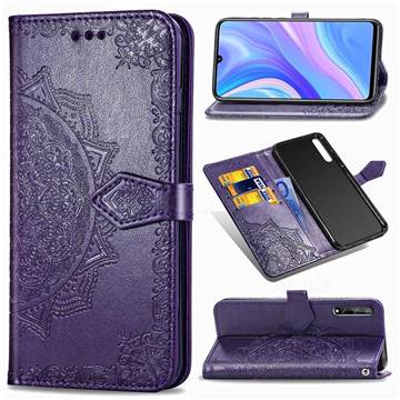 Embossing Imprint Mandala Flower Leather Wallet Case for Huawei Enjoy 10s - Purple