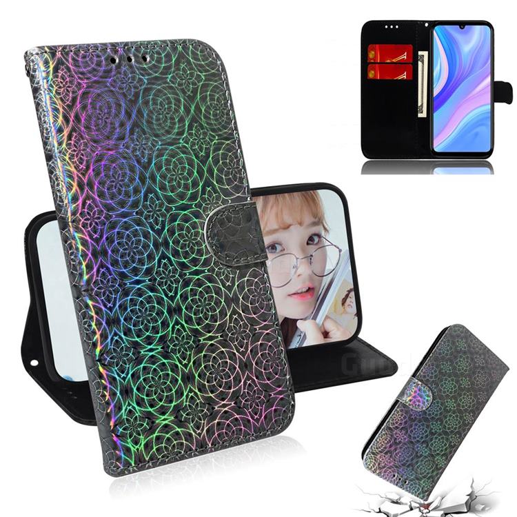 Laser Circle Shining Leather Wallet Phone Case for Huawei Enjoy 10s - Silver