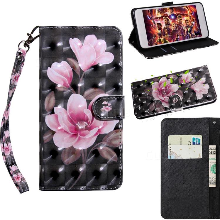 Black Powder Flower 3D Painted Leather Wallet Case for Huawei Enjoy 10s