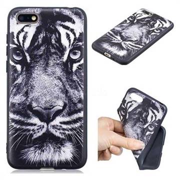 White Tiger 3D Embossed Relief Black TPU Cell Phone Back Cover for Huawei Enjoy 8E