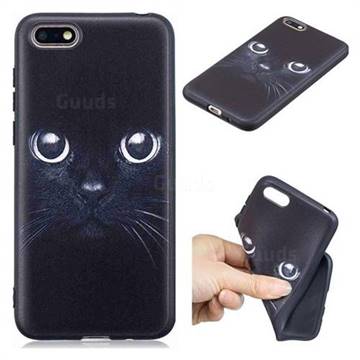Bearded Feline 3D Embossed Relief Black TPU Cell Phone Back Cover for Huawei Enjoy 8E