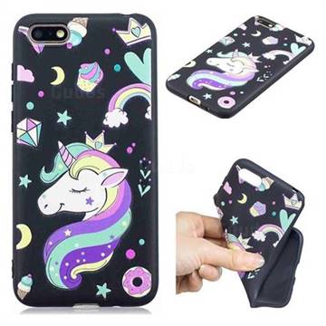 Candy Unicorn 3D Embossed Relief Black TPU Cell Phone Back Cover for Huawei Enjoy 8E