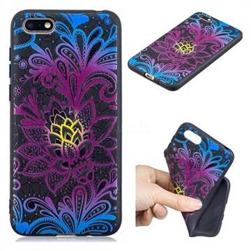 Colorful Lace 3D Embossed Relief Black TPU Cell Phone Back Cover for Huawei Enjoy 8E