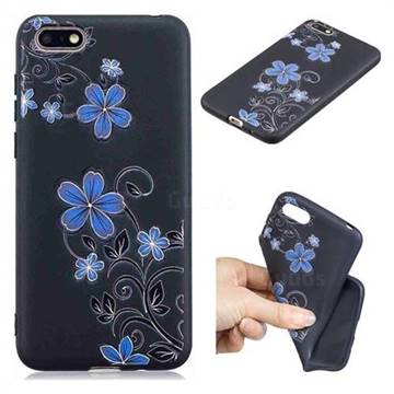 Little Blue Flowers 3D Embossed Relief Black TPU Cell Phone Back Cover for Huawei Enjoy 8E