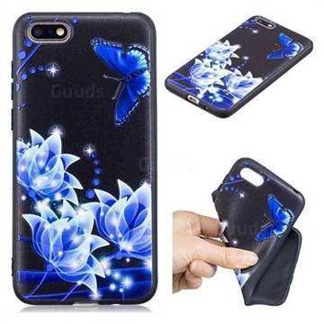 Blue Butterfly 3D Embossed Relief Black TPU Cell Phone Back Cover for Huawei Enjoy 8E