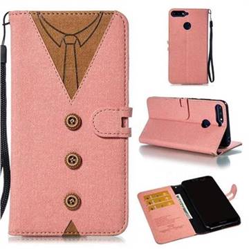 Mens Button Clothing Style Leather Wallet Phone Case for Huawei Enjoy 8E - Pink