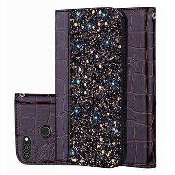 Shiny Crocodile Pattern Stitching Magnetic Closure Flip Holster Shockproof Phone Cases for Huawei Enjoy 8E - Black Brown