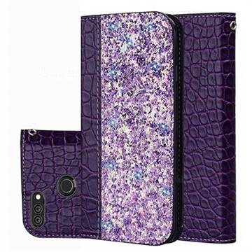 Shiny Crocodile Pattern Stitching Magnetic Closure Flip Holster Shockproof Phone Cases for Huawei Enjoy 8E - Purple