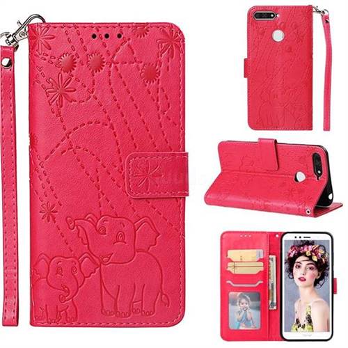 Embossing Fireworks Elephant Leather Wallet Case for Huawei Enjoy 8E - Red