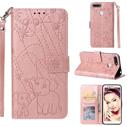 Embossing Fireworks Elephant Leather Wallet Case for Huawei Enjoy 8E - Rose Gold