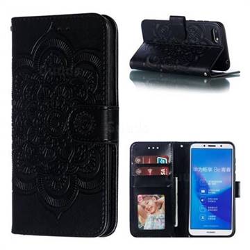 Intricate Embossing Datura Solar Leather Wallet Case for Huawei Enjoy 8E - Black